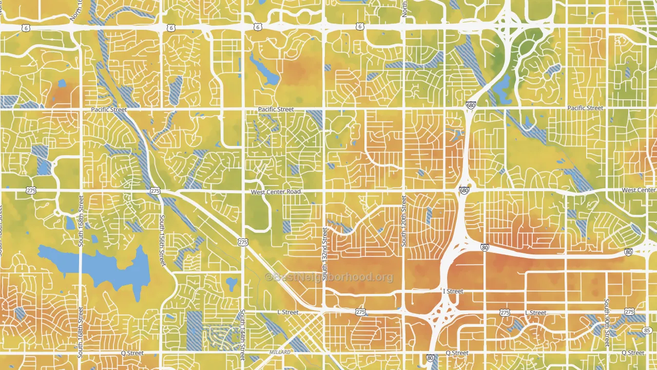 Bike Grade map of 68144, NE