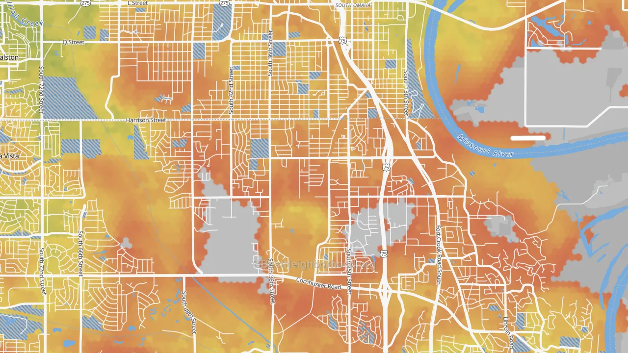 Bike Grade map of 68147, NE