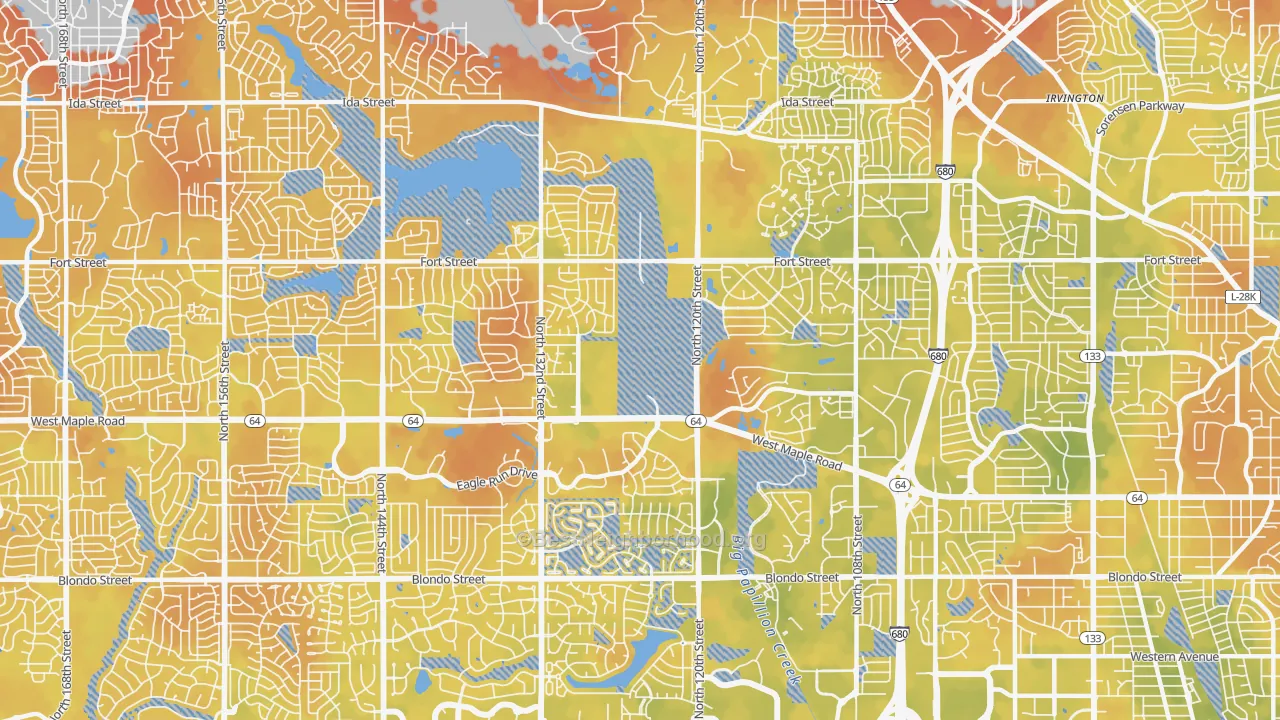 Bike Grade map of 68164, NE