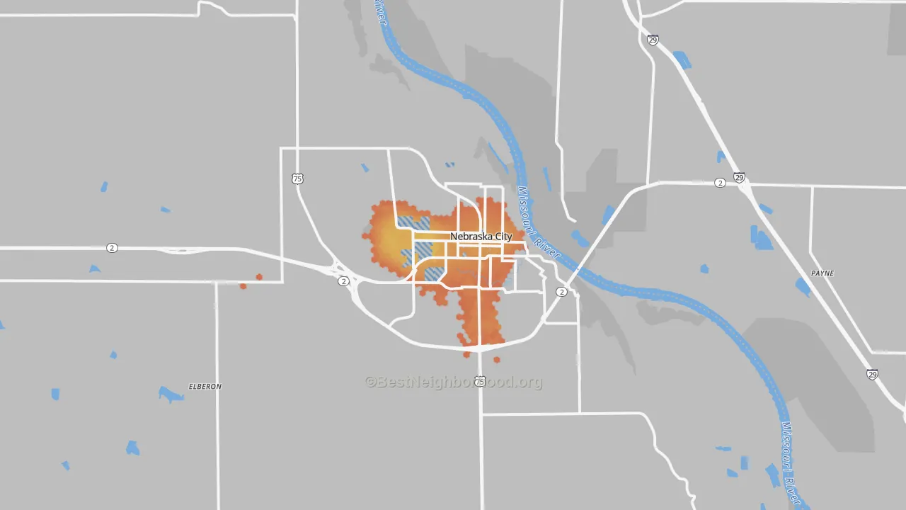 Bike Grade map of 68410, NE