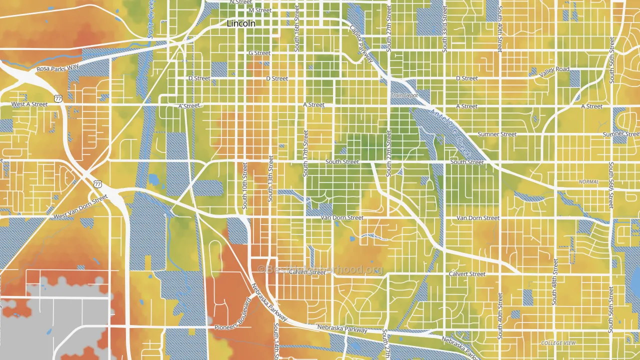 Bike Grade map of 68502, NE