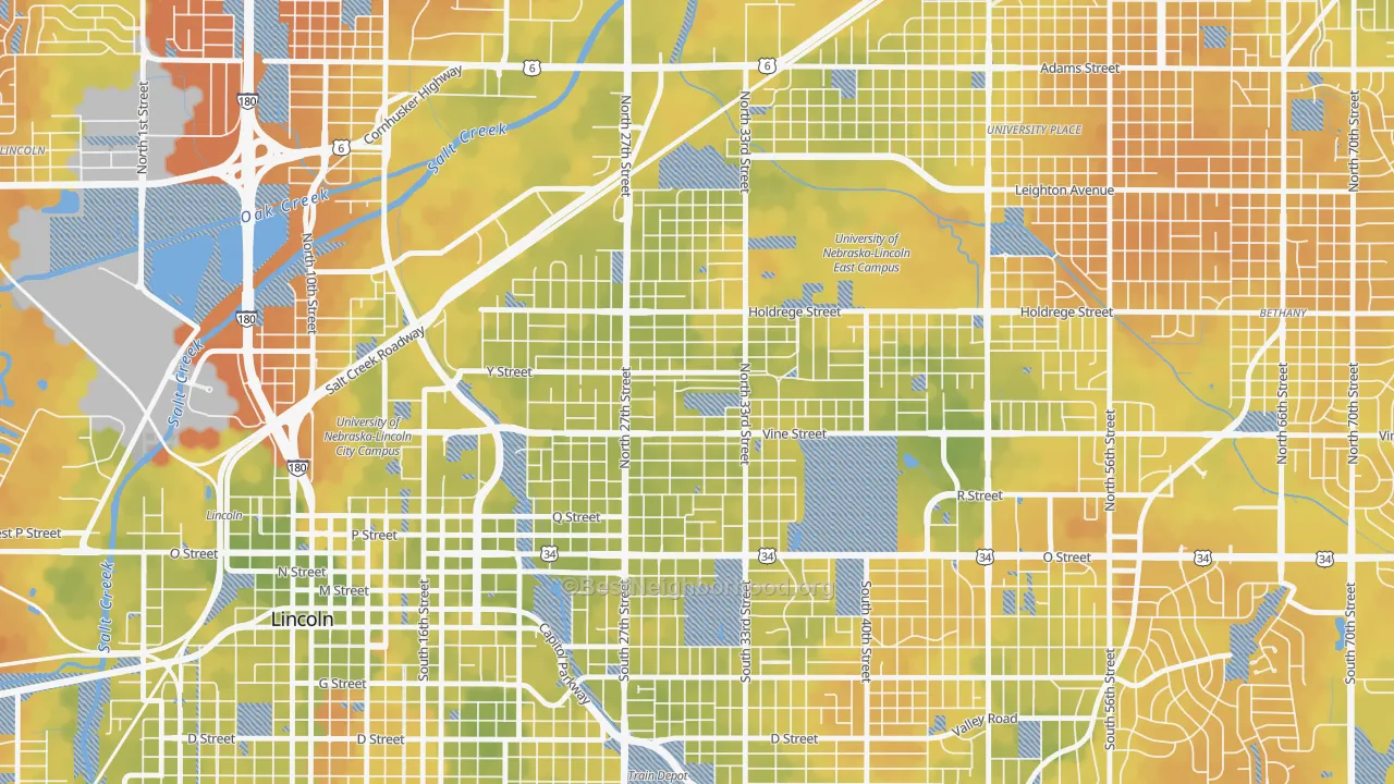 Bike Grade map of 68503, NE
