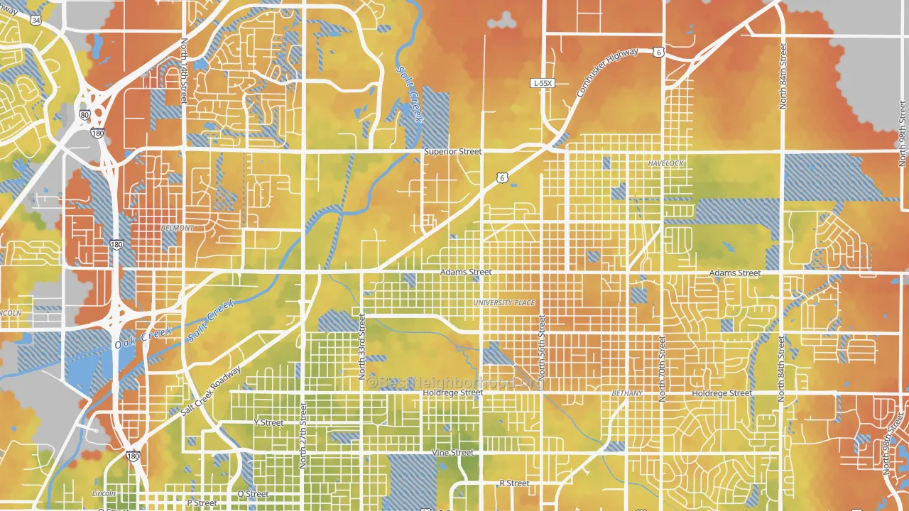 Bike Grade map of 68504, NE