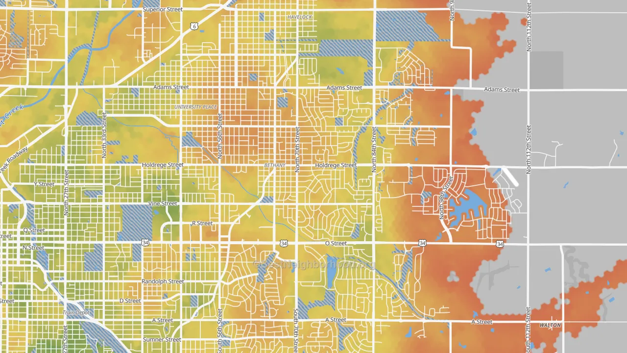 Bike Grade map of 68505, NE