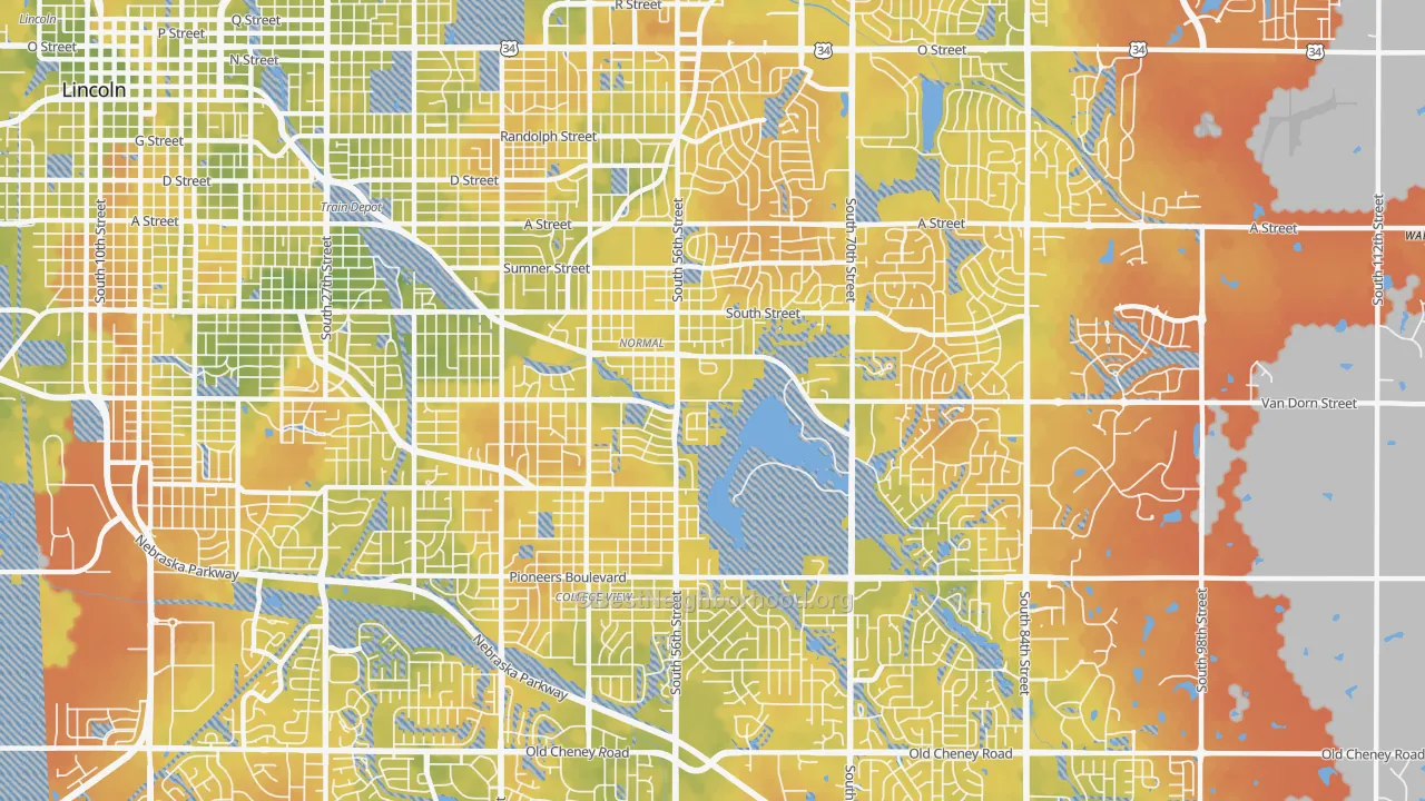 Bike Grade map of 68506, NE