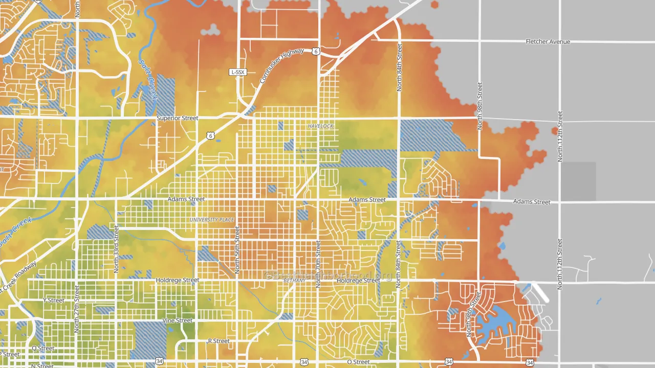 Bike Grade map of 68507, NE