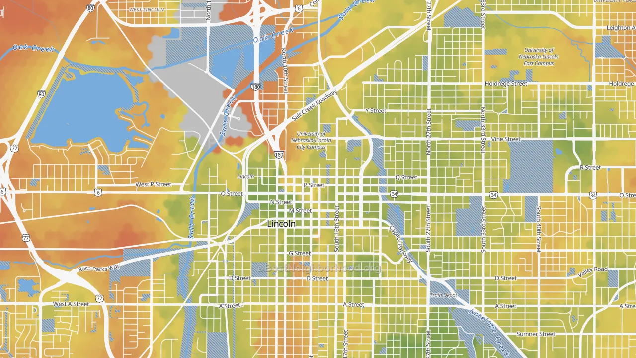 Bike Grade map of 68508, NE