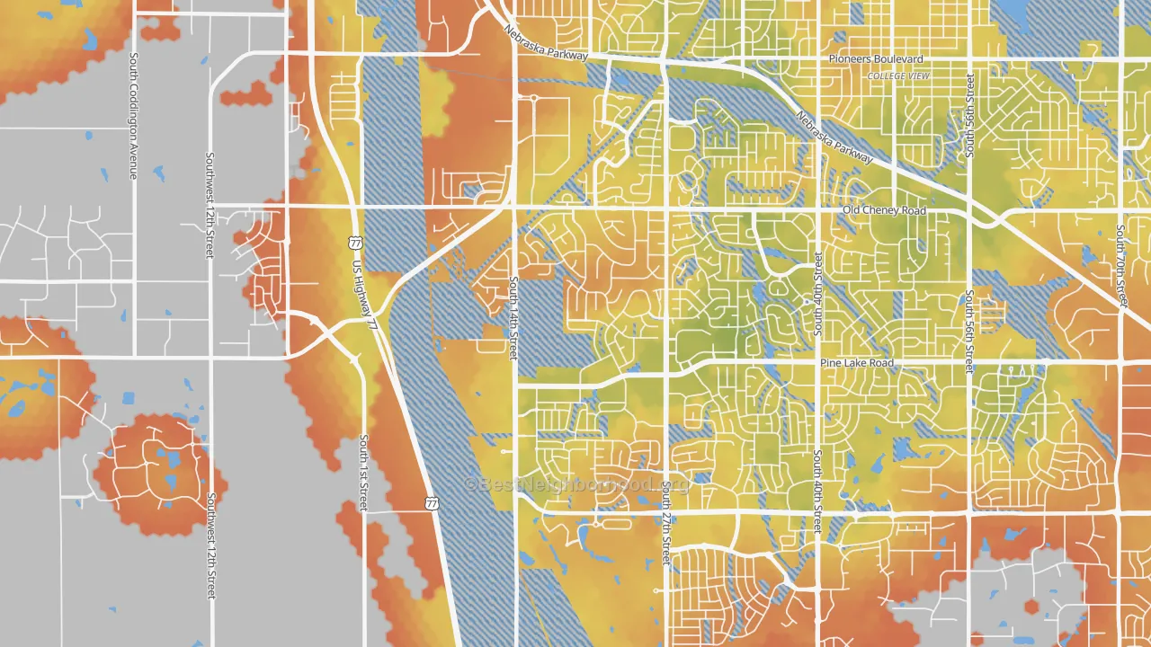 Bike Grade map of 68512, NE