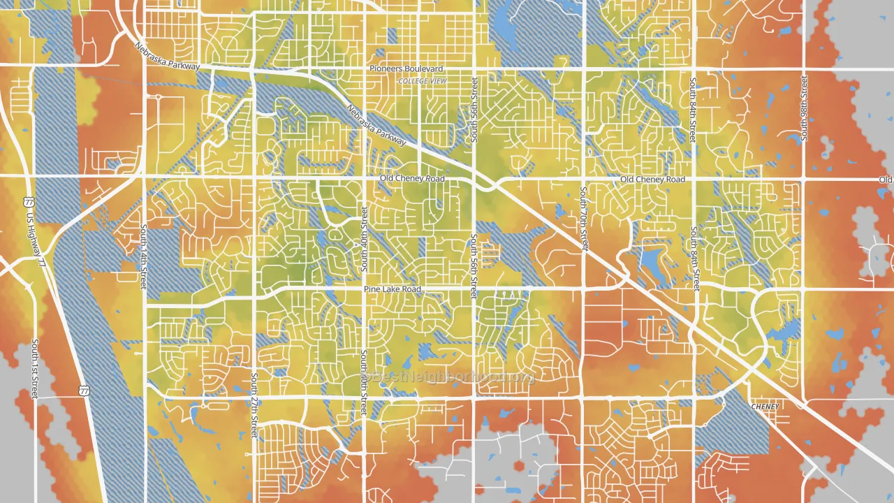 Bike Grade map of 68516, NE