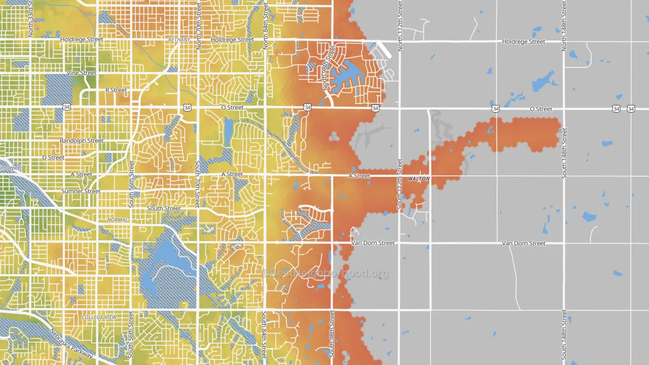 Bike Grade map of 68520, NE