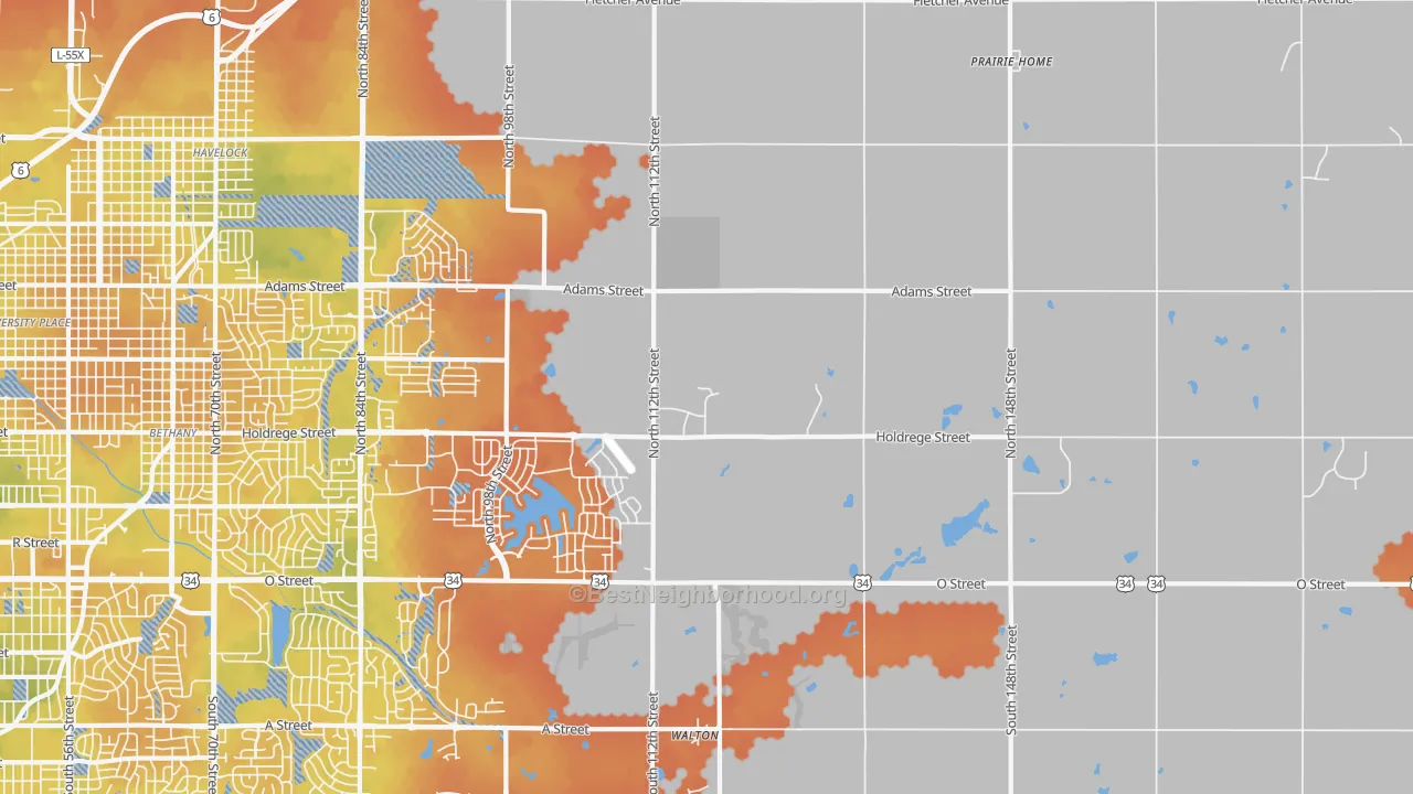 Bike Grade map of 68527, NE