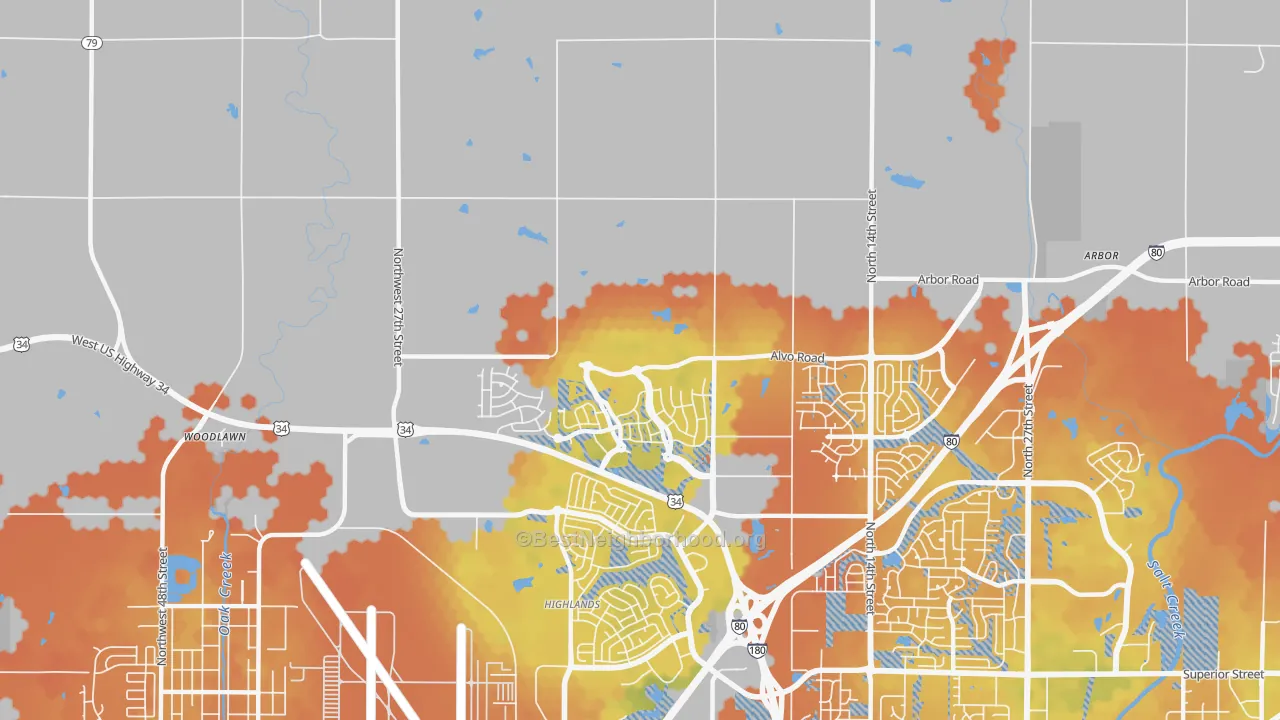 Bike Grade map of 68531, NE