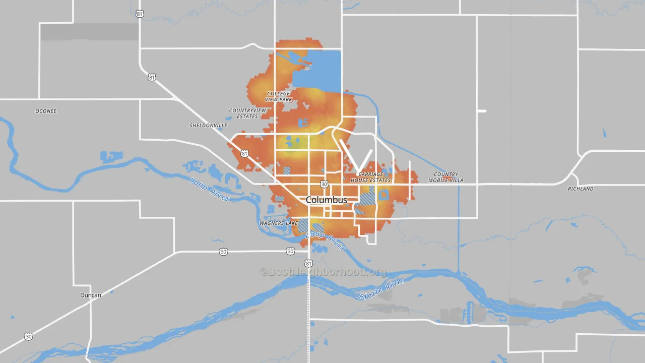 Bike Grade map of 68601, NE