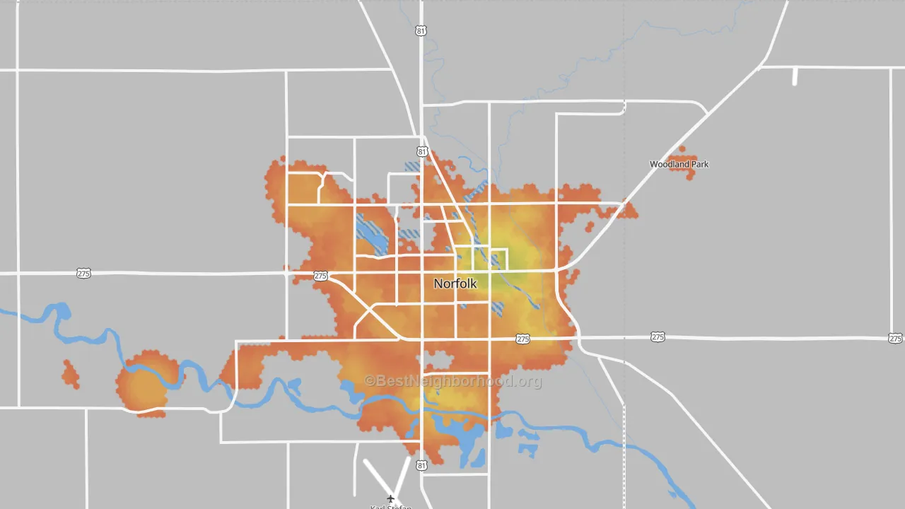 Bike Grade map of 68701, NE