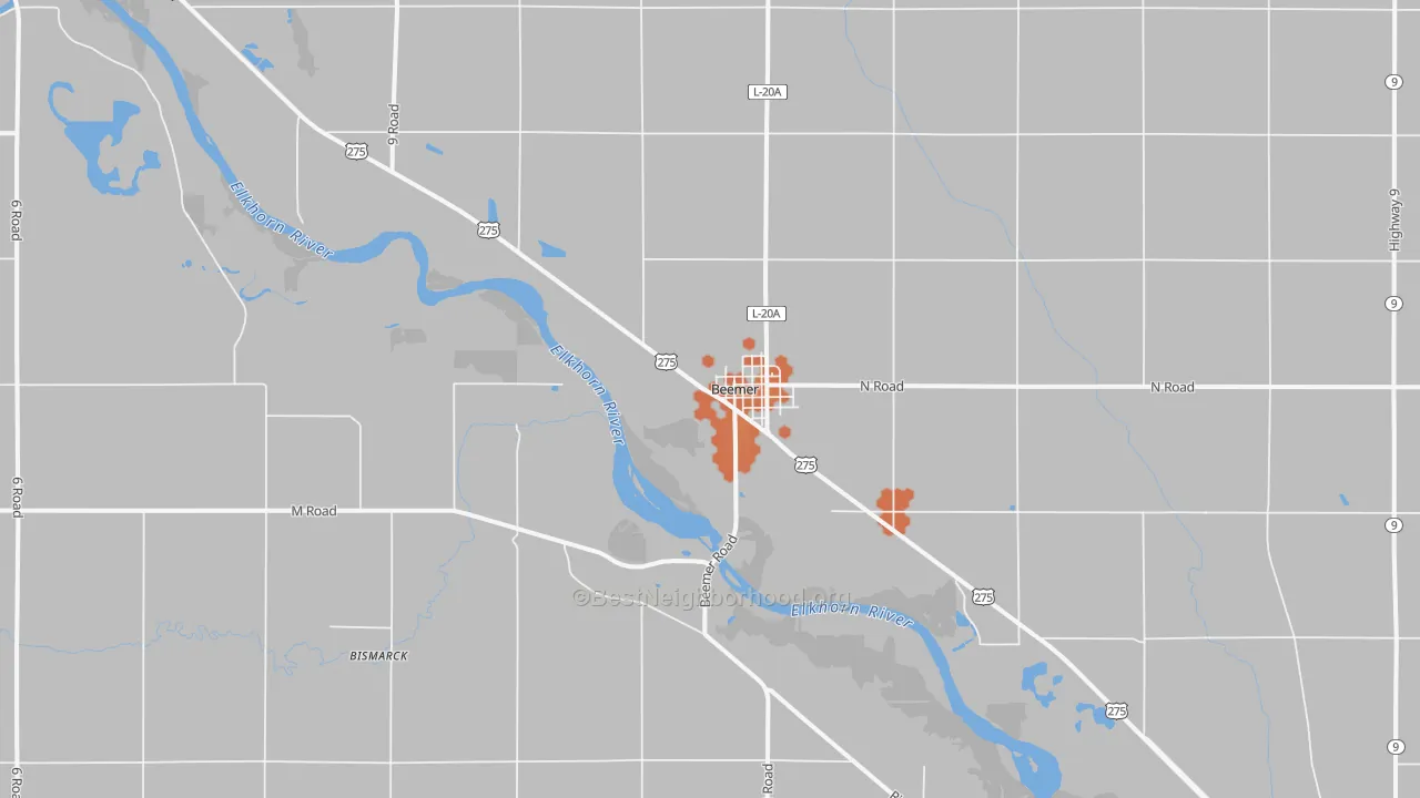 Bike Grade map of 68716, NE