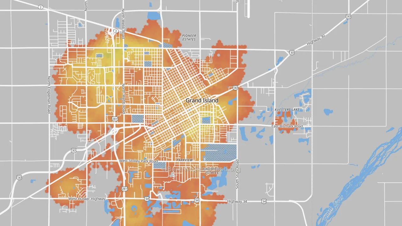 Bike Grade map of 68801, NE