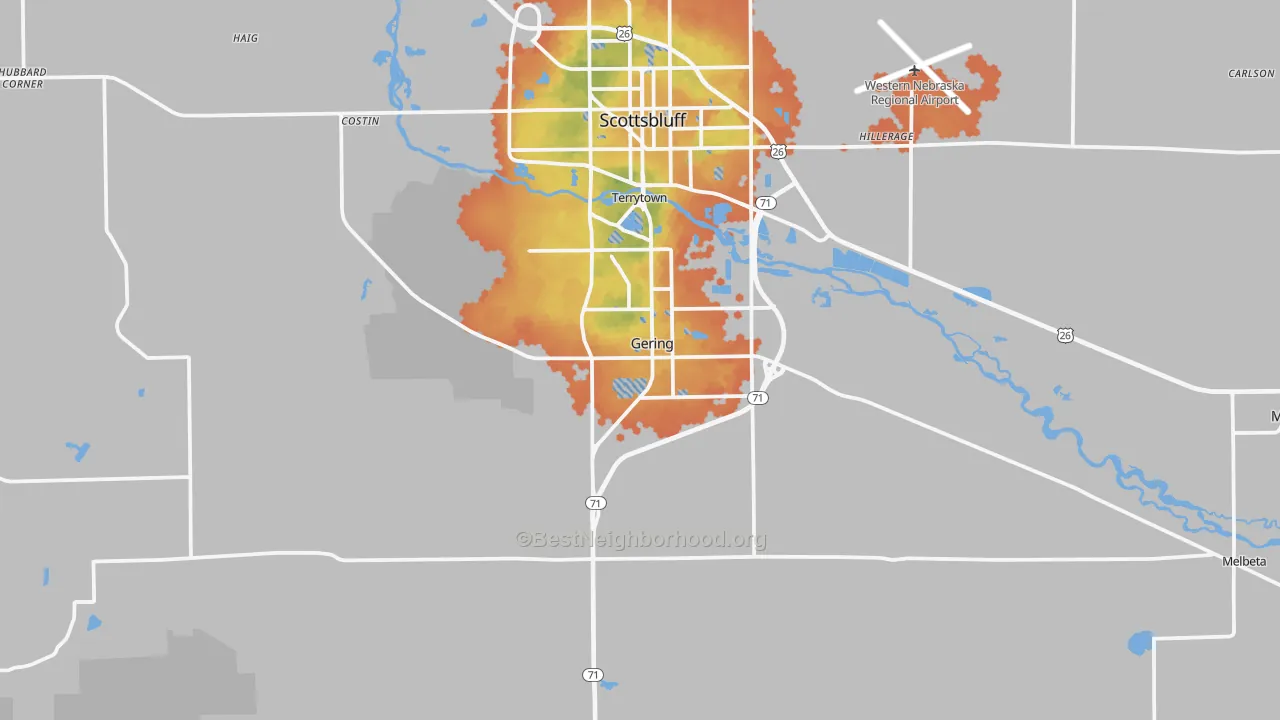 Bike Grade map of 69341, NE