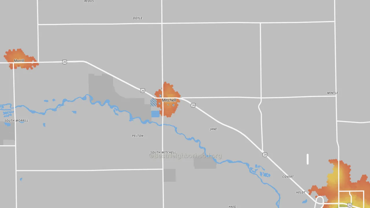 Bike Grade map of 69357, NE