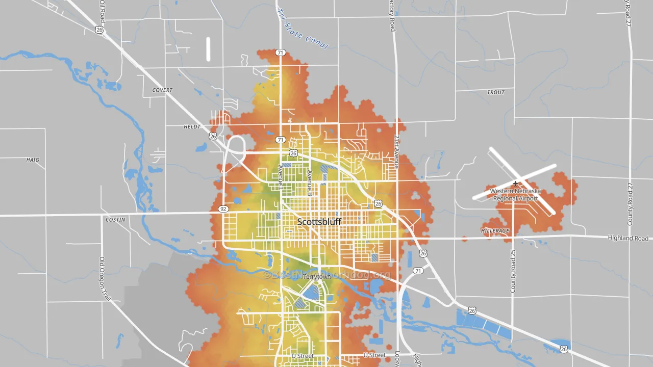Bike Grade map of 69361, NE