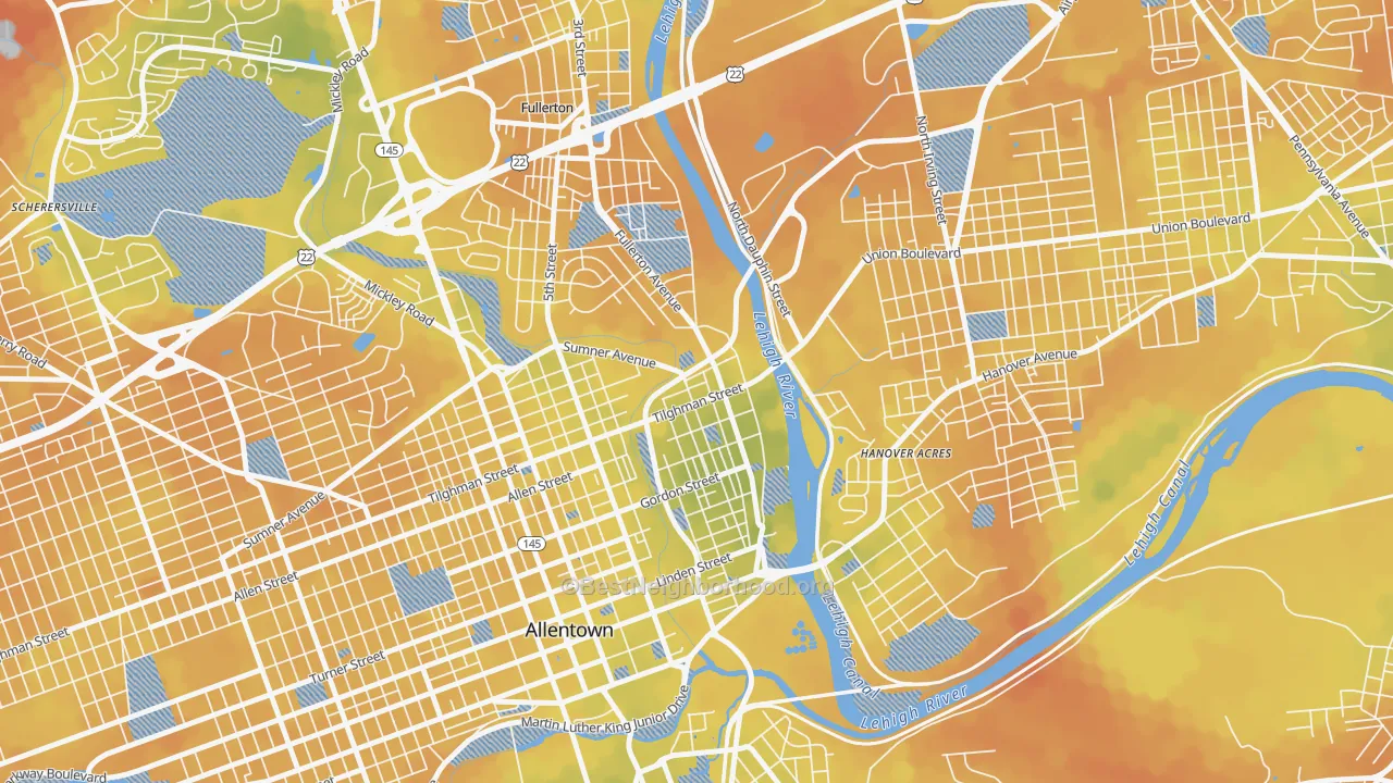 Bike Grade map of 6th Ward, Allentown, PA