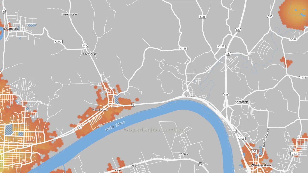 Bike Grade map of 6th Ward, Portsmouth, OH