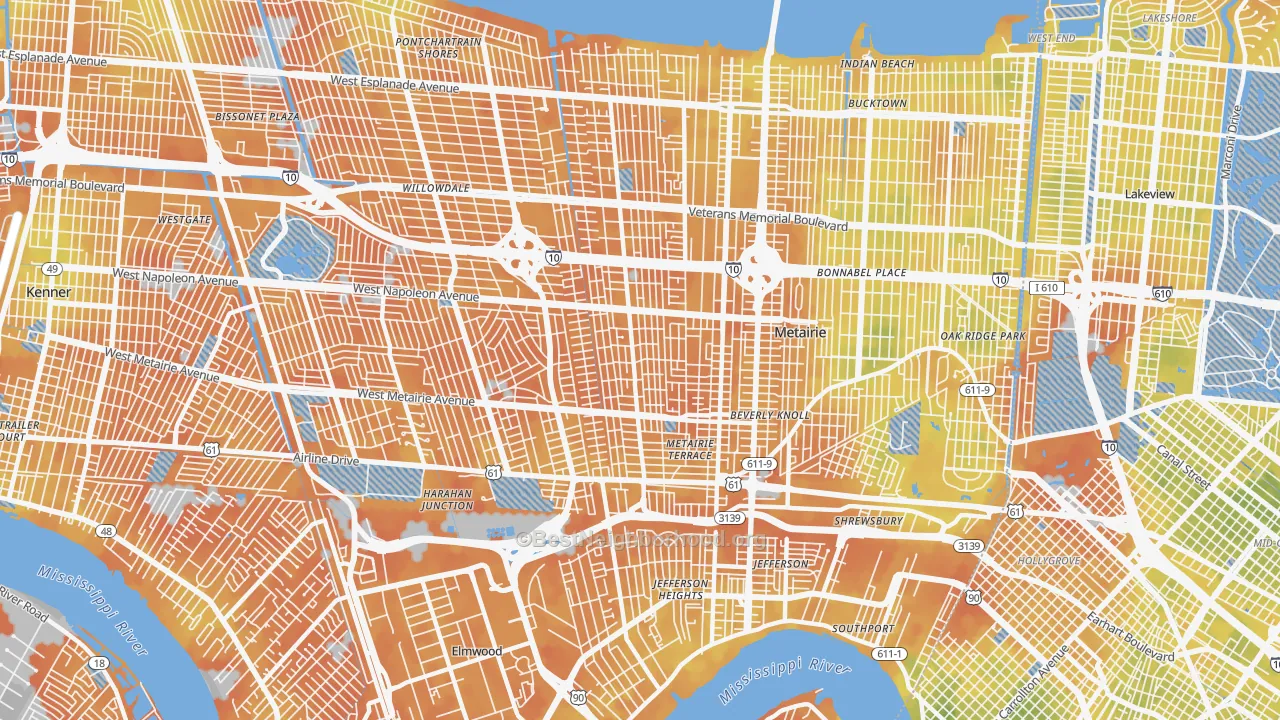 Bike Grade map of 70001, LA