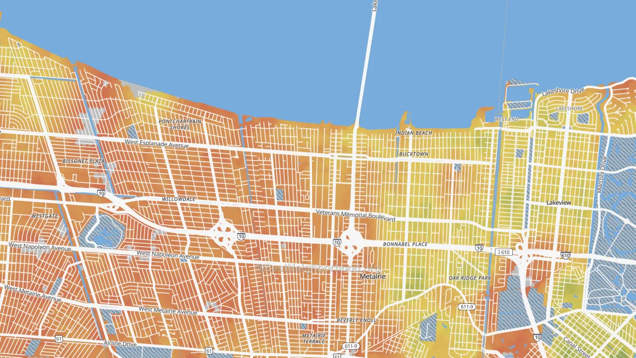 Bike Grade map of 70002, LA