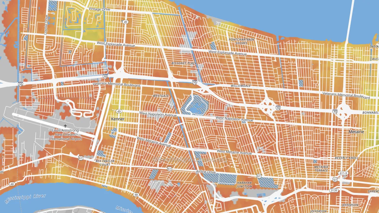 Bike Grade map of 70003, LA