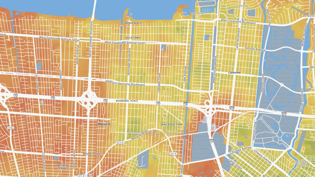 Bike Grade map of 70005, LA