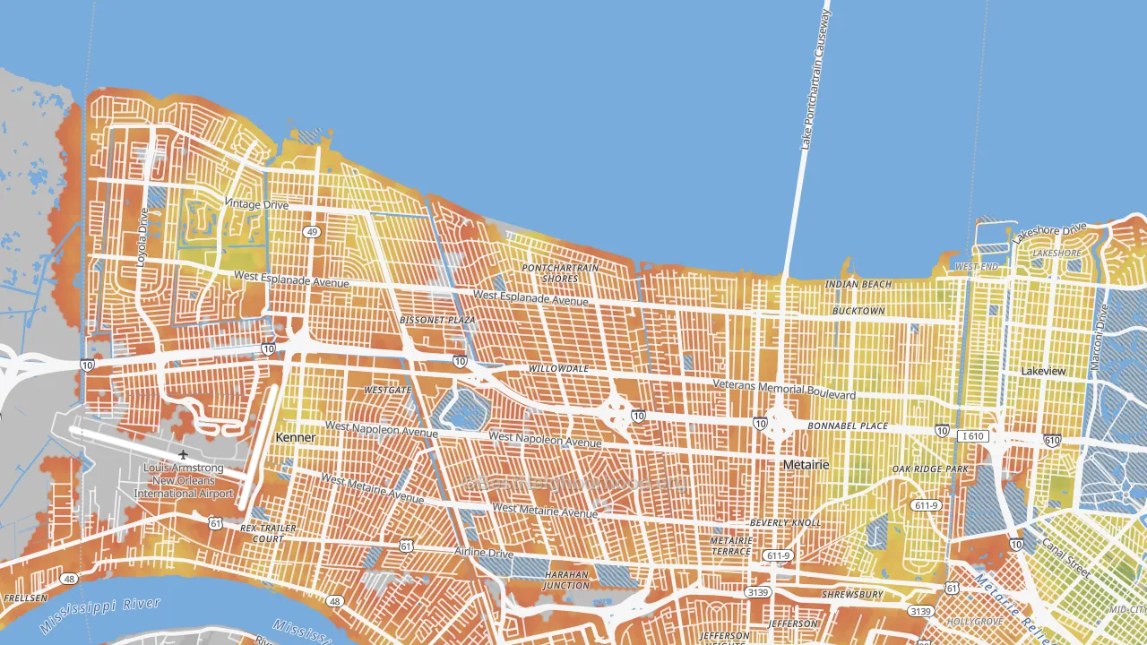 Bike Grade map of 70006, LA