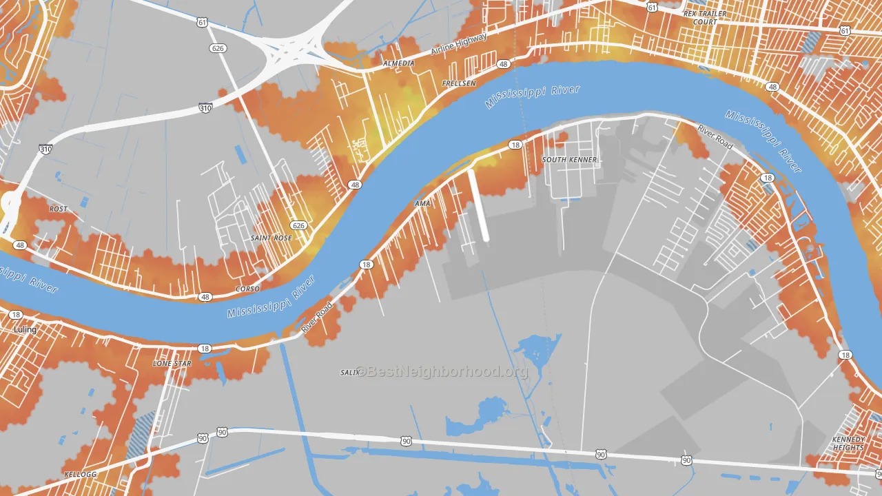Bike Grade map of 70031, LA