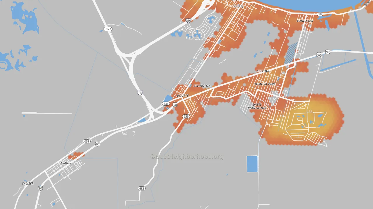 Bike Grade map of 70039, LA