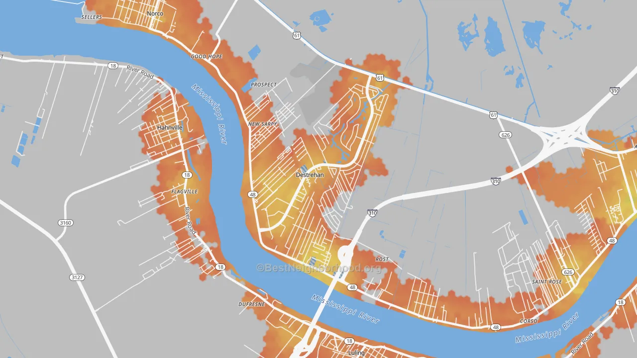 Bike Grade map of 70047, LA