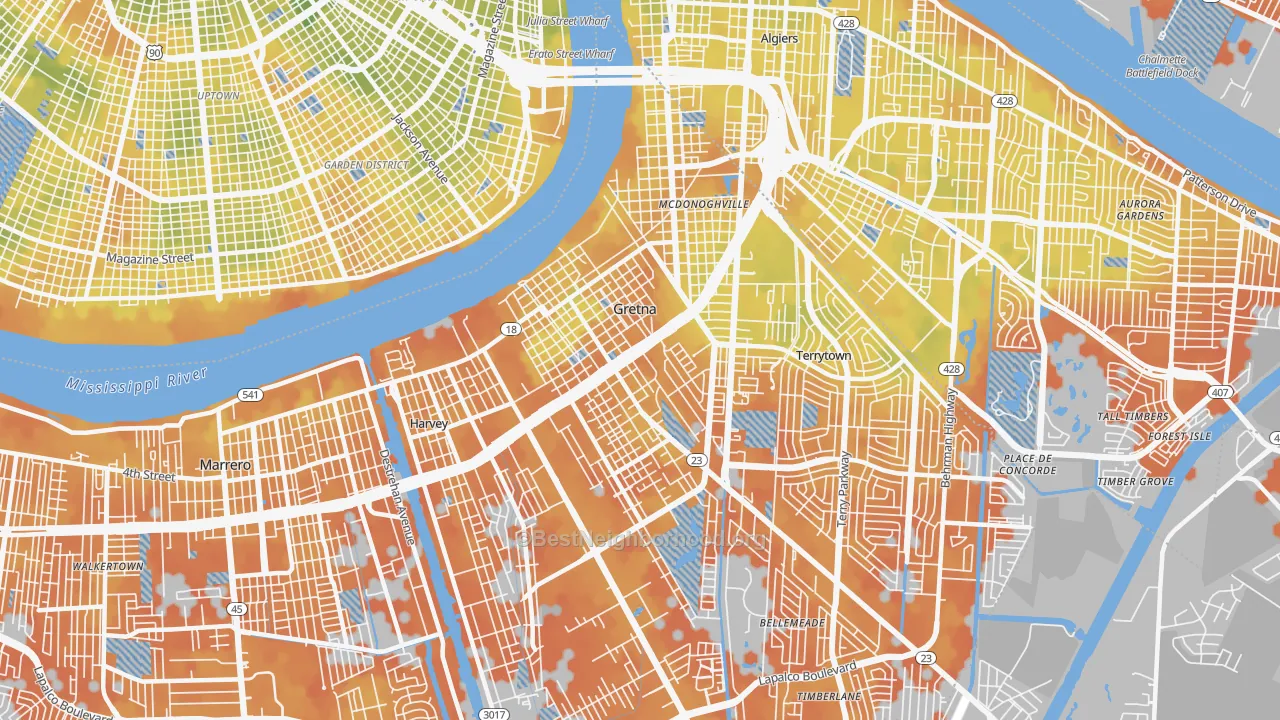 Bike Grade map of 70053, LA