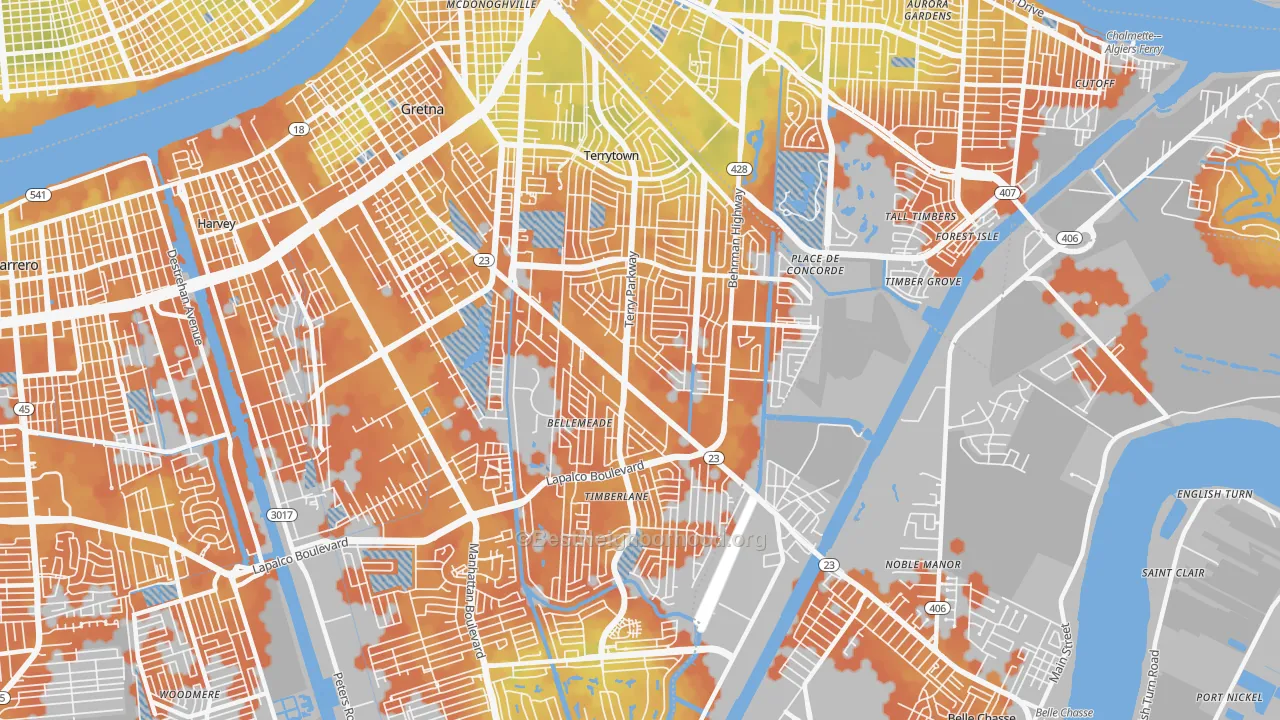 Bike Grade map of 70056, LA