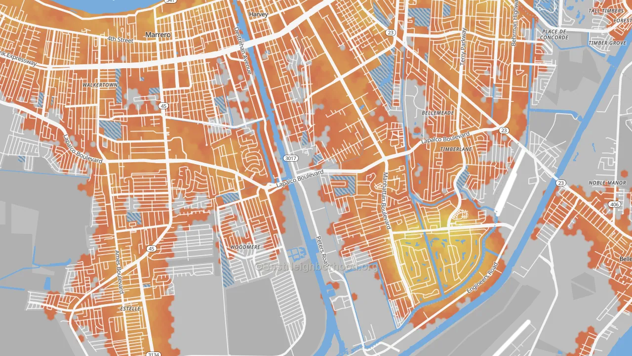 Bike Grade map of 70058, LA