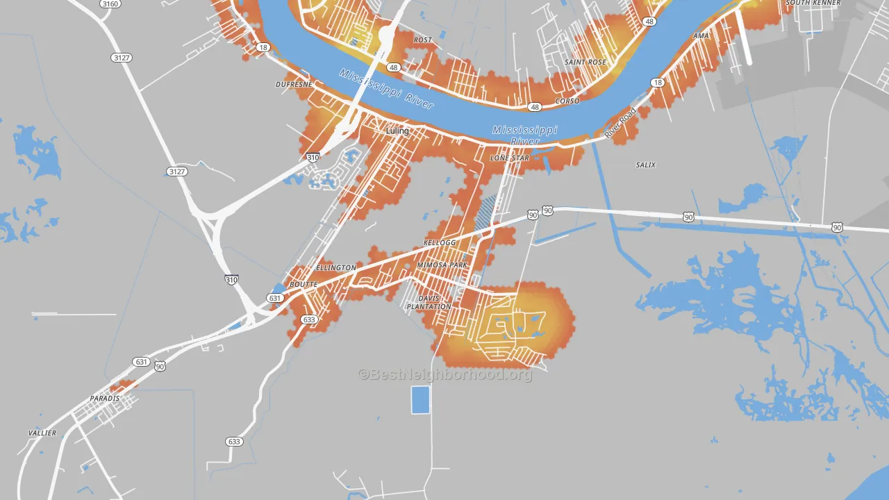 Bike Grade map of 70070, LA