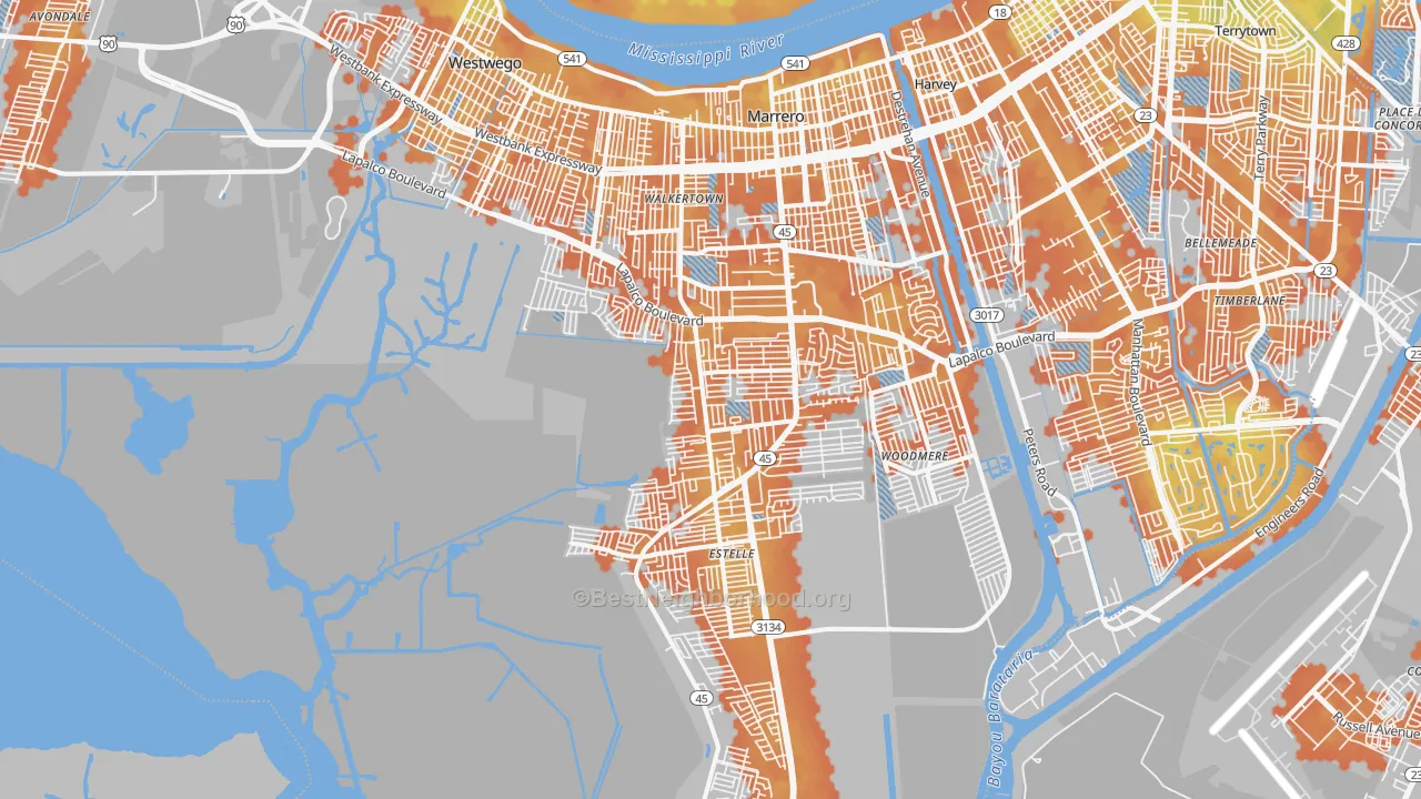 Bike Grade map of 70072, LA