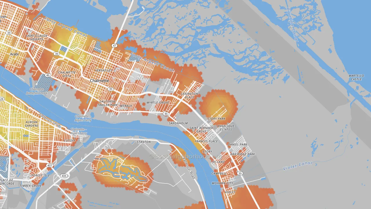 Bike Grade map of 70075, LA