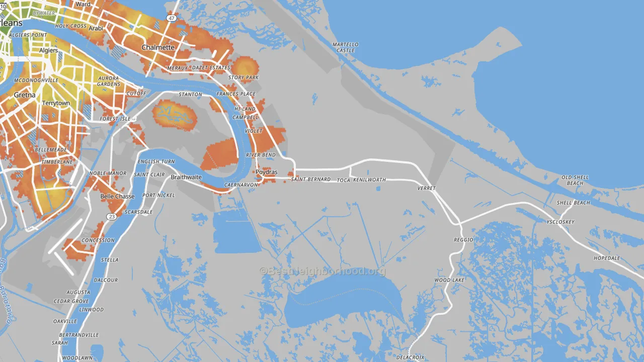 Bike Grade map of 70085, LA
