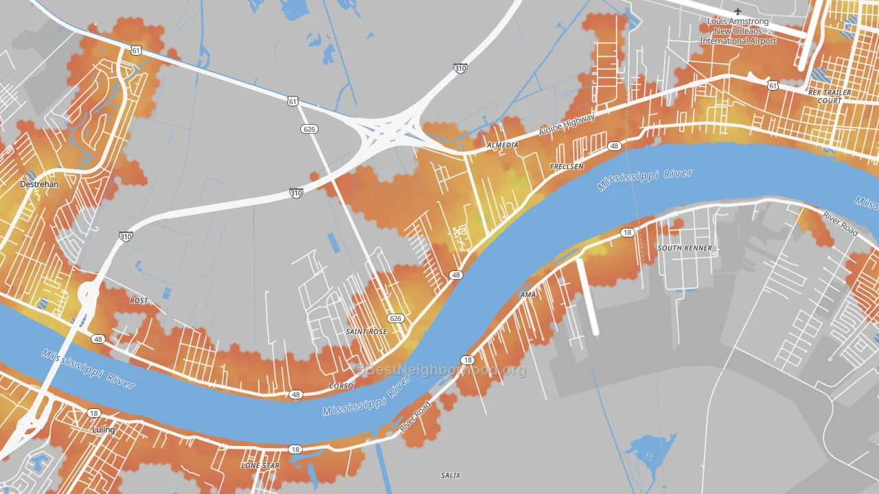 Bike Grade map of 70087, LA