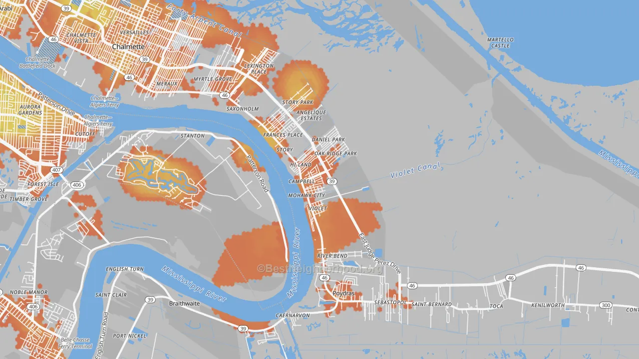 Bike Grade map of 70092, LA
