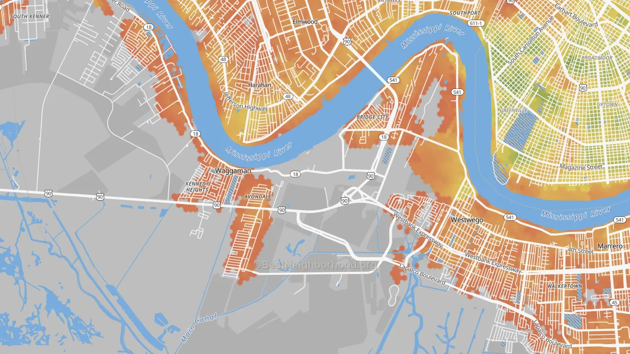 Bike Grade map of 70094, LA