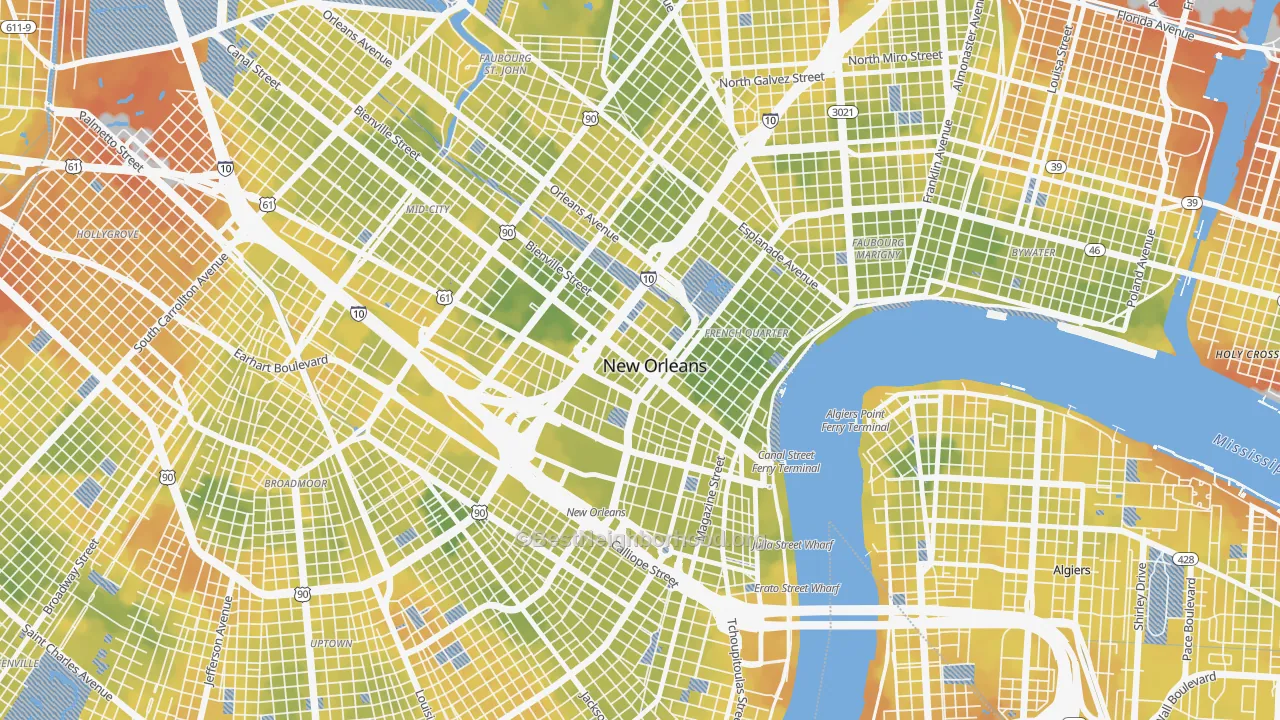 Bike Grade map of 70112, LA