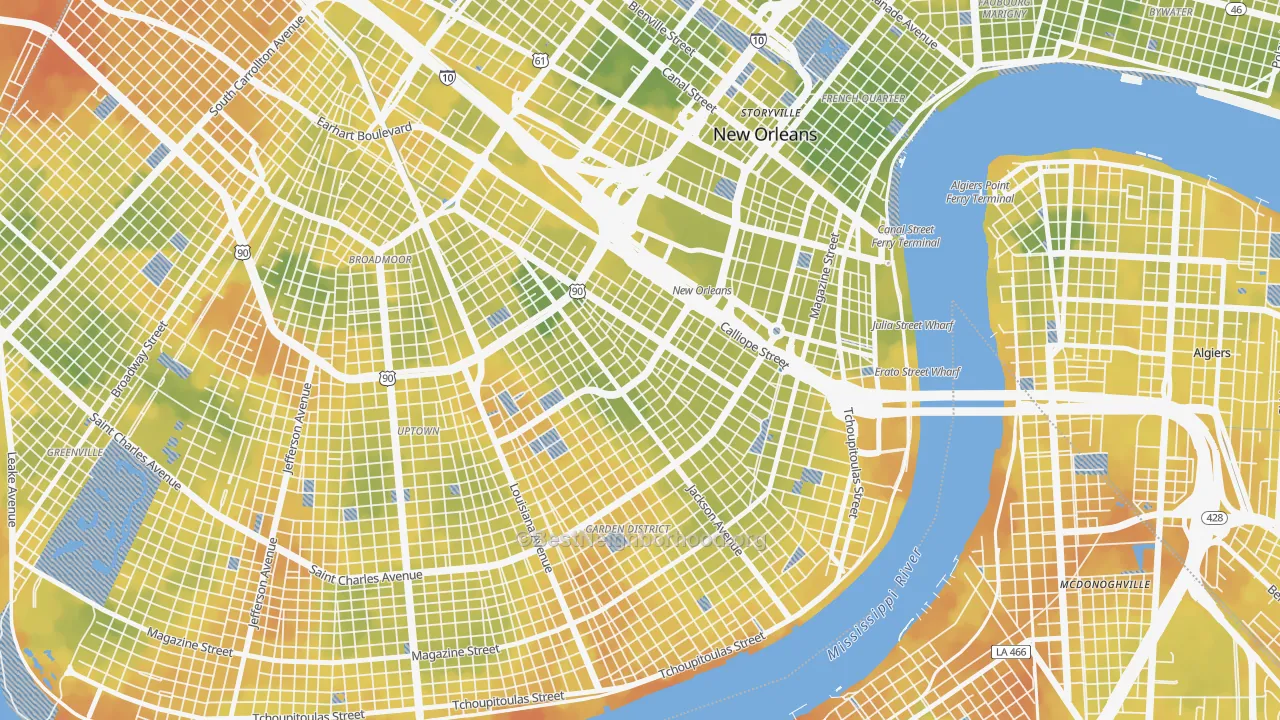 Bike Grade map of 70113, LA