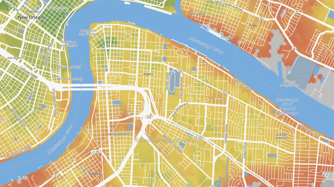 Bike Grade map of 70114, LA