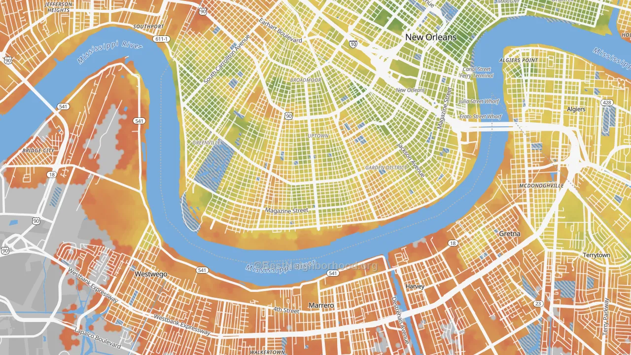 Bike Grade map of 70115, LA