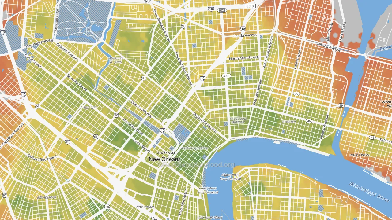Bike Grade map of 70116, LA