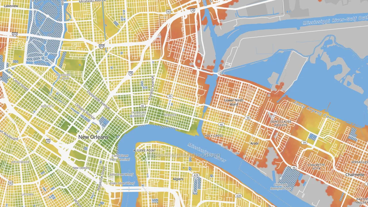 Bike Grade map of 70117, LA