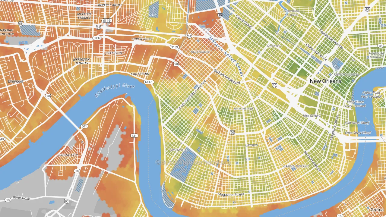 Bike Grade map of 70118, LA